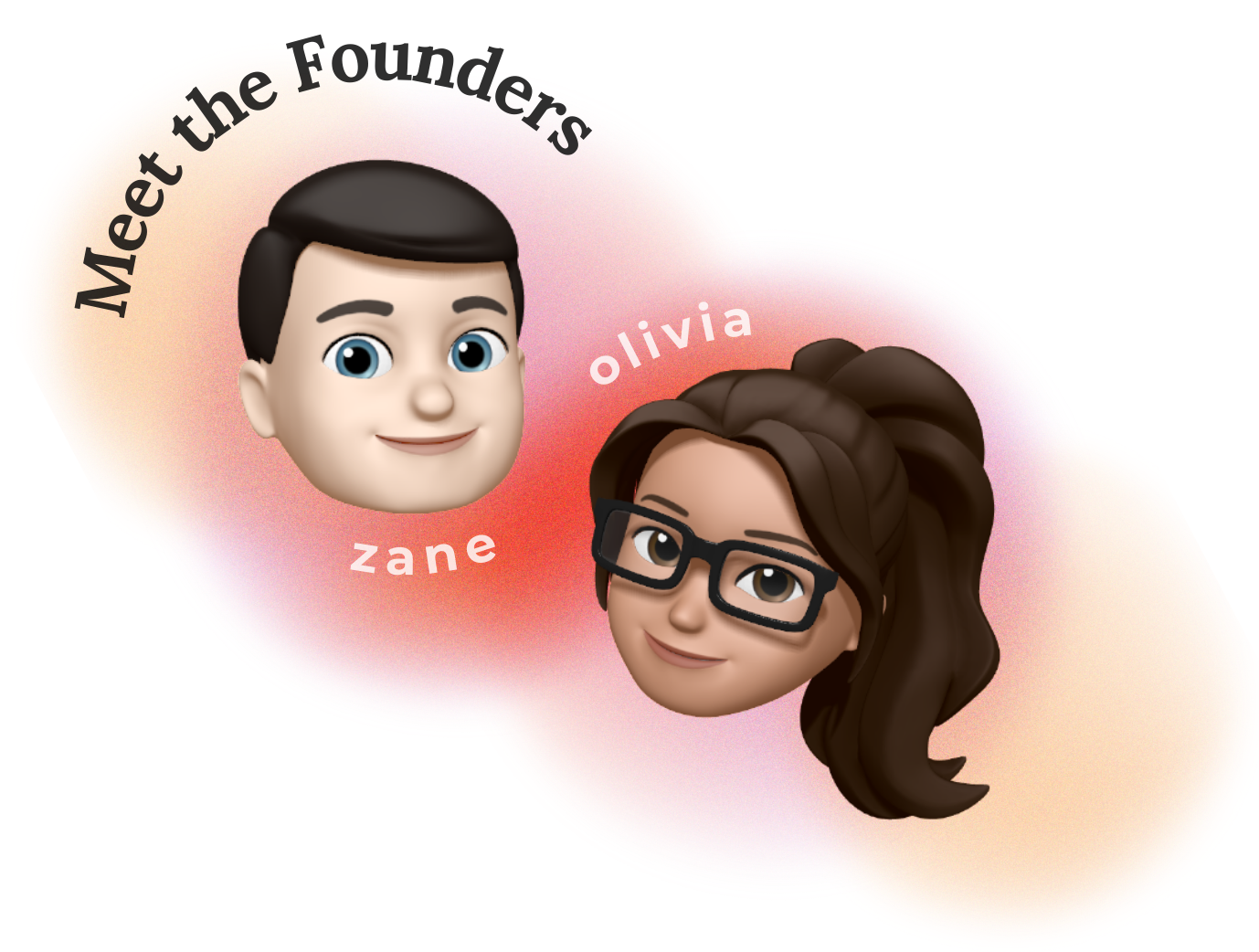 Cartoon emojis of the founders, Zane and Olivia.